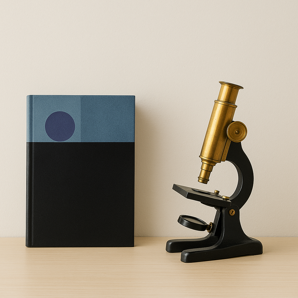 Abstract graphic showing a book and a microscope